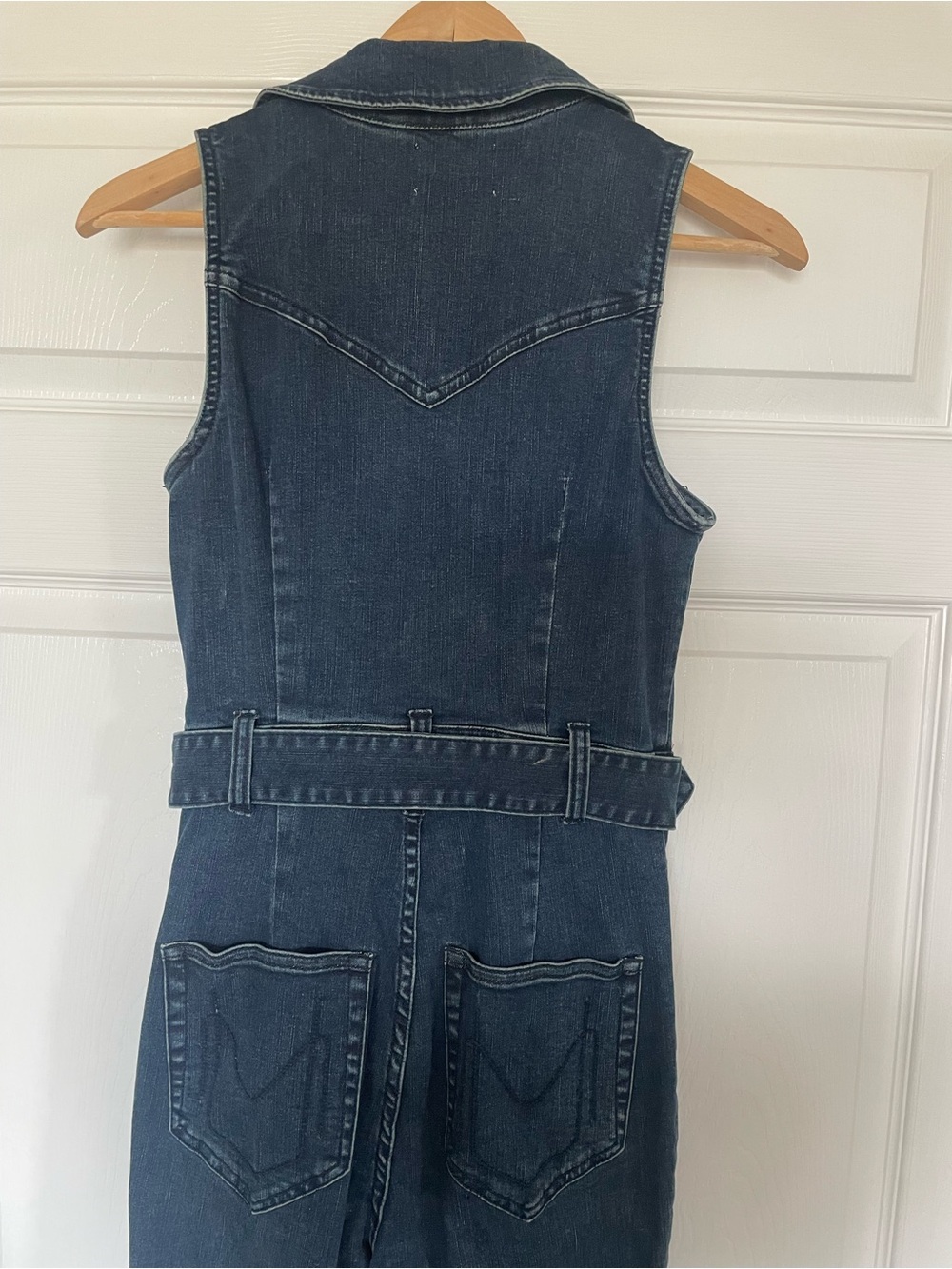 Show Me Your MuMu Dark Blue Denim Flare Jumpsuit with Belt - Picture 7 of 8